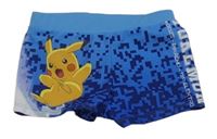 Modro-tmavomodré vzorované nohavičkové plavky s Pikachu