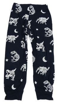 Tmavomodré pyžamové kalhoty s kostrami dinosaurů