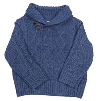 Modro/tmavomodrý melírovaný vzorovaný sveter zn. Monsoon