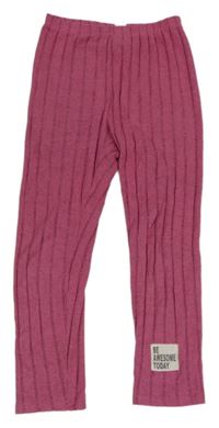 Tmavoružové melírované rebrované úpletové nohavice s nášivkou SHEIN