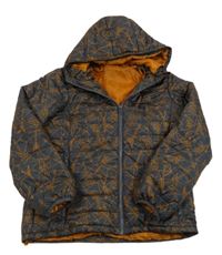 Tmavošedo-medová prešívaná šušťáková zateplená bunda s kytarami a kapucňou HIP&HOPPS