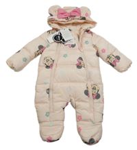 Nové - broskvová prošívaná šusťáková zimní kombinéza s Minnie a kapucí PRIMARK