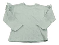 Mentolové žebrované úpletové mikinotriko s třešničkami a volánikmi Matalan