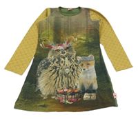 Hnědo-okrovo-khaki šaty so sovičkou a líškou