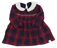 Červeno-tmavomodré kostkované šaty s výšivkou a límečkem George