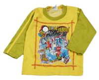 Tmavožluto-olivová mikina s Tomem a Jerrym a pruhom