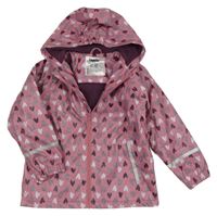 Staroružová nepromokavá jarná bunda so srdiečkami a kapucňou lupilu