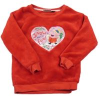 Červená plyšová mikina so srdiečkom s Peppa Pig