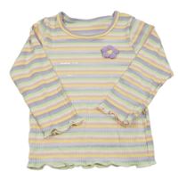 Farebné pruhované rebrované tričko s 3D květem