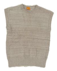 Světlefialovošedo-biela pruhovaná/melírovaná chlpatá svetrová vesta PUSBLU