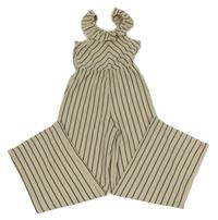 Béžovo-černý pruhovaný vzorovaný kalhotový overal s volánkem C&A