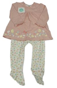 Nové - smetanový overal s motýlky a světlerůžovou tunikou s volánky MiNi CUDDLES