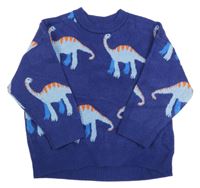 Tmavomodrý úpletový sveter s dinosaurami Next
