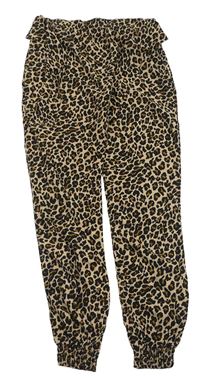 Hnědé lehké kalhoty s leopardím vzorem a páskem Primark