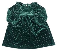 Tmavozelené bodkovaná é zamatové šaty s volánikmi H&M