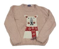Ružový chlpatý sveter s medvěďom s flitrami Lupilu
