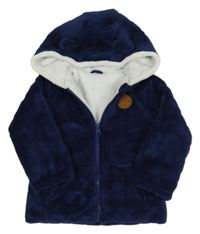 Tmavomodrá chlupatá zateplená propínací mikina s hvězdami a kapucí Orsolino