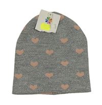 Nové - Šedá melírovaná třpytivá čepice se srdíčky Topolino