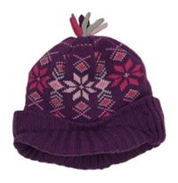 Vínová vzorovaná pletená čepice s kšiltem a třásněmi Cherokee