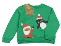 Zelená mikina se Santou a zvířaty H&M