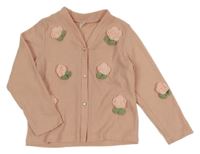 Staroružová vzorovaná prepínaci úpletová mikina s kvetinami