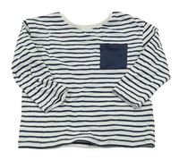 Bílo-tmavomodré pruhované triko s kapsou M&S