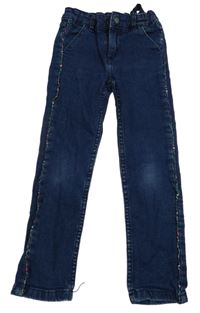 Tmavomodré skinny rifle s pruhem s květy Sergent Major