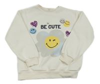 Krémová mikina se smajlíky a srdíčky z flitrů C&A