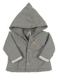 Šedá melírovaná zateplená bunda s potiskem a kapucí Orchestra