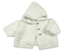 Biela huňatá bunda s kapucňou