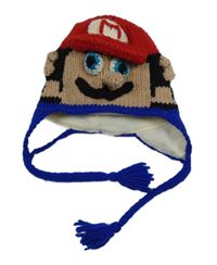 Červeno-hnědo-safírová vlněná čepice - Mario