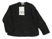 Nové - Černý třpytivý žebrovaný svetr Zara