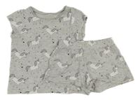 2set - Sivé melírované tričko s jednorožci + bavlnené kraťasy George