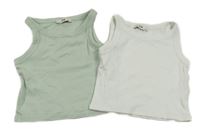 2x žebrovaný crop top - světlezelený + bílý C&A