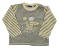 Sivo-žlté zamatové tričko so zeměkoulí a pruhy na rukávech Lupilu