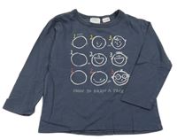 Tmavomodré triko s obličeji Zara