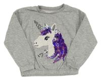 Sivá melírovaná mikina s jednorožcom s flitrami C&A