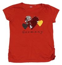 Červené tričko se srdíčky s překlápěcími flitry Yigga