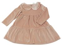 Růžové třpytivé sametové šaty s límečkem F&F