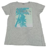 Sivé melírované tričko s palmami Page One Young