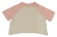 Světlebéžovo-ružové crop tričko H&M