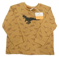 Nové - Hnědé mikinotriko s dinosaury Pusblu