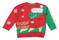 Červeno-zelená mikina s dinosaurom a darčekom F&F