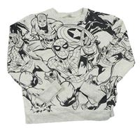 Bielo-sivá melírovaná mikina s hrdiny Marvel H&M