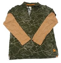 Khaki vzorované polo tričko s pruhovanymi rukávy Mini Boden