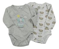 2x body - Šedé zavinovací body se slonem + bílé s medvědy 
