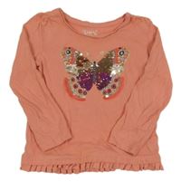 Staroružové tričko s motýlkem z flitrů zn. C&A