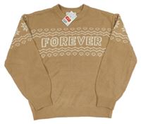 Nové - béžový vzorovaný svetr s nápisem H&M