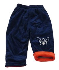 Tmavomodré plyšové zateplené teplákové kalhoty s pejskem 