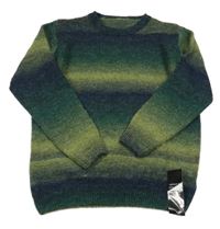 Nové - Zeleno-tmavomodrý pruhovaný vlněný svetr Dunnes